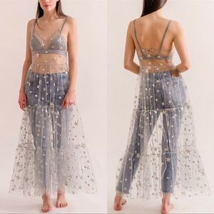 Minted Silver Galaxy Sparkle Mesh Maxi CoverUp